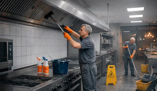 Клинеры Real Services убираются в ресторане