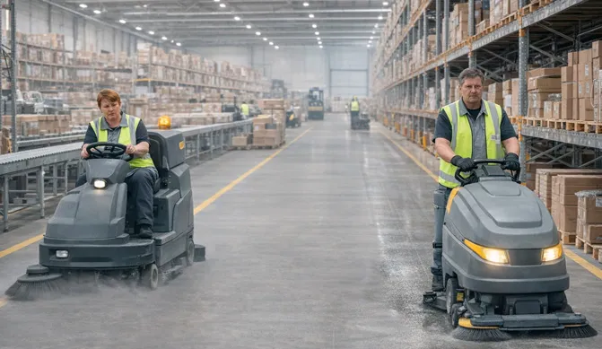 Клинер Real Services убираются на складе маркетплейса