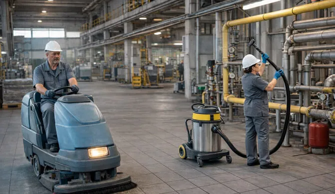 Клинеры Real Services убираются на промышленном объекте