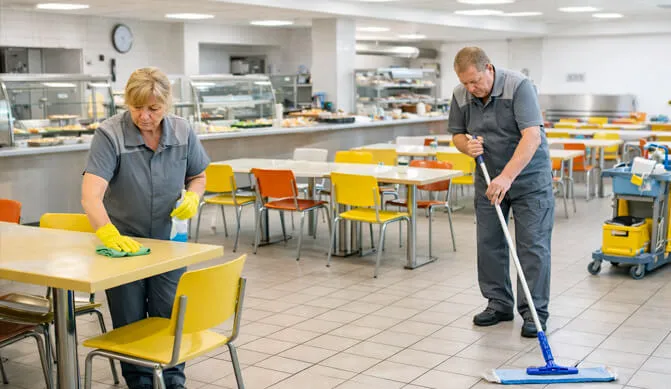 Клинеры Real Services убираются в столовой